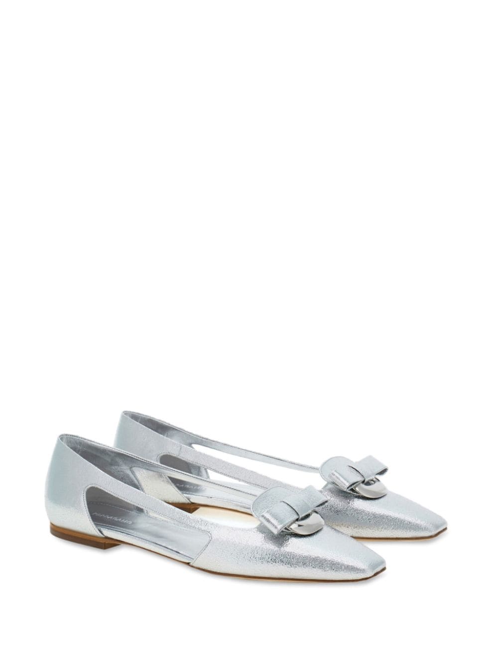 Shop Ferragamo Drop Bow Leather Ballerina Shoes In 银色