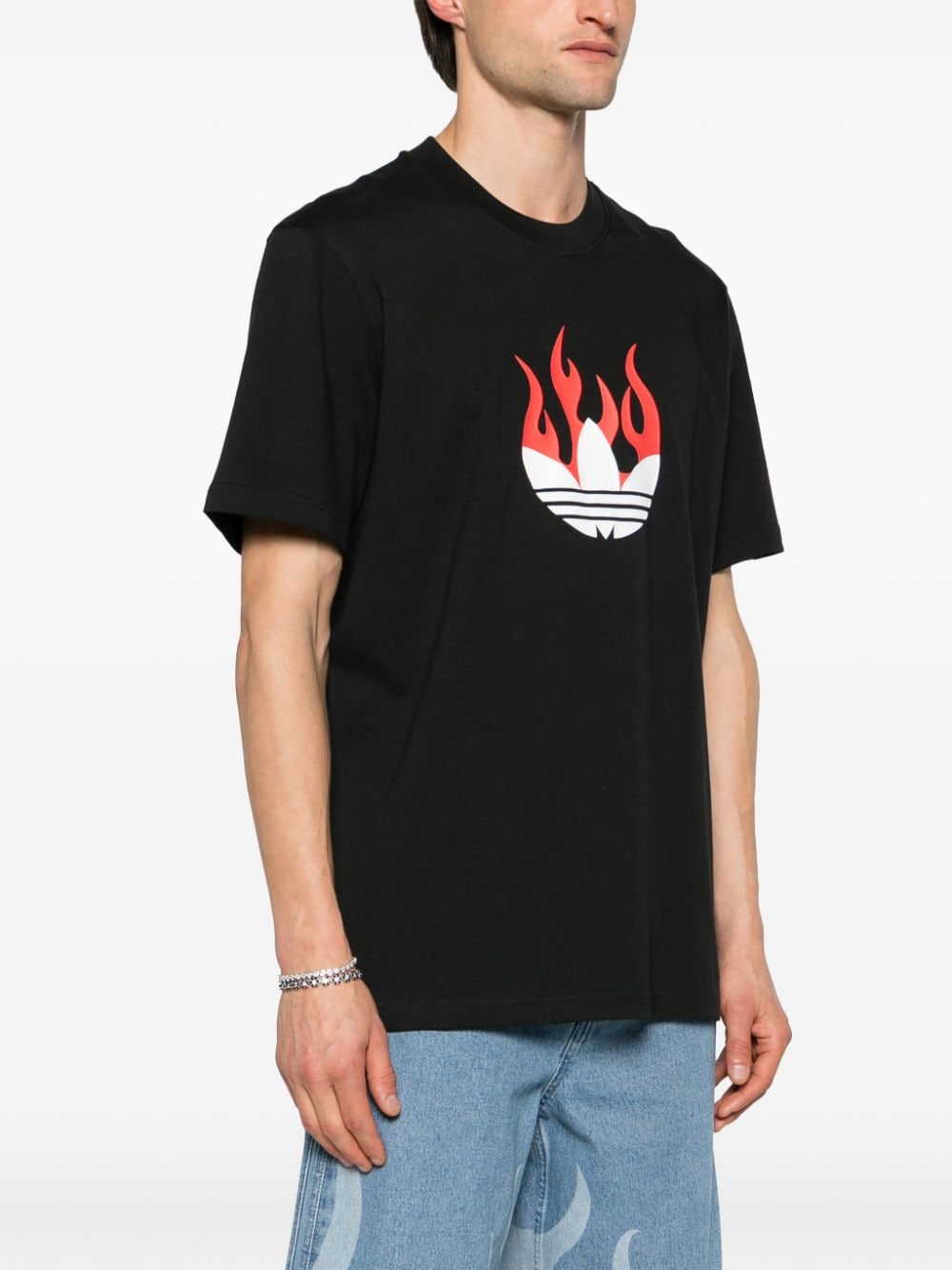 Shop Adidas Originals Flames Cotton T-shirt In Black