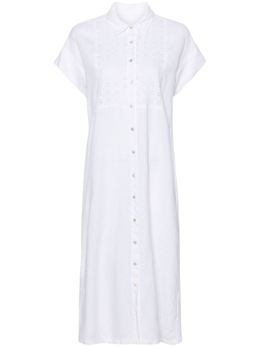 120% Lino broderie-anglaise midi shirt dress - White