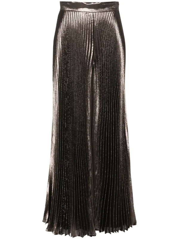 《送料無料MAXMARA Wide pleated trousers in lame silk PANTEON Max Mara Panteon Pleated Metallic Silk Blend Wide Leg Pants