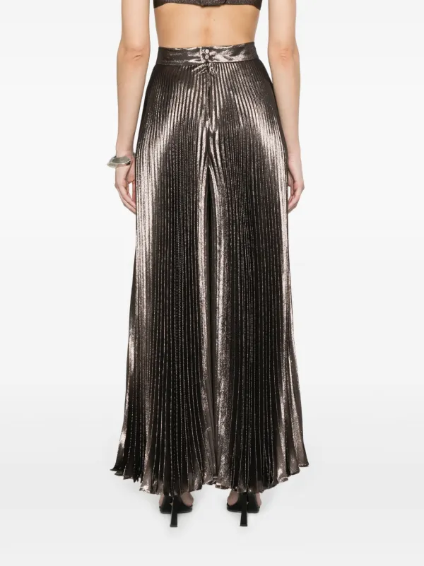 《送料無料MAXMARA Wide pleated trousers in lame silk PANTEON Max Mara Panteon Lamé Pleated Trousers | Brown | FARFETCH AO