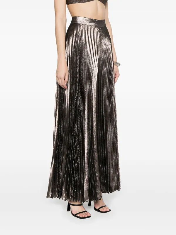 《送料無料MAXMARA Wide pleated trousers in lame silk PANTEON Elegante Panteon silk-blend lamé wide-leg pants in brown