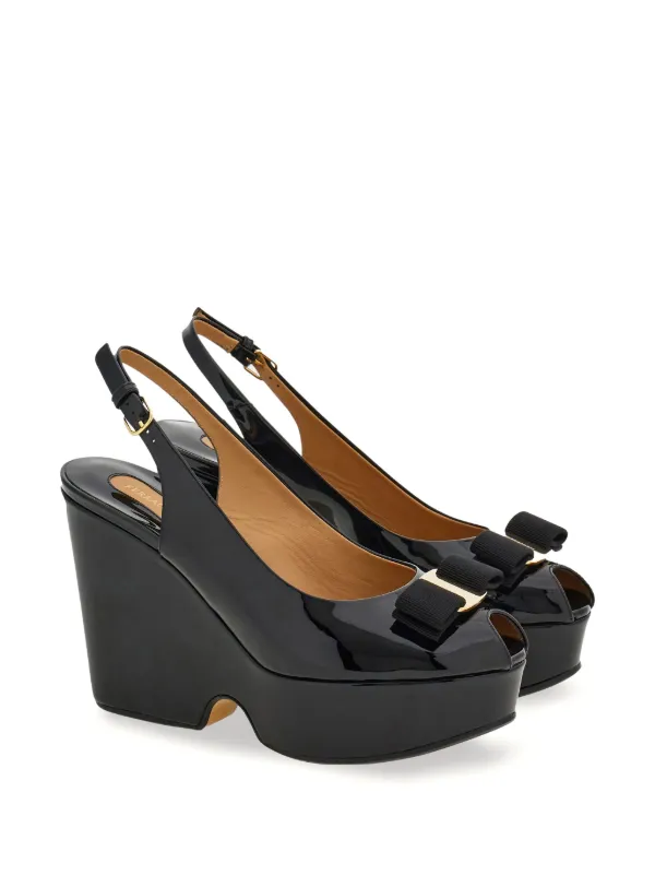 Ferragamo Vara Bow Platform Leather Sandals | Black | FARFETCH