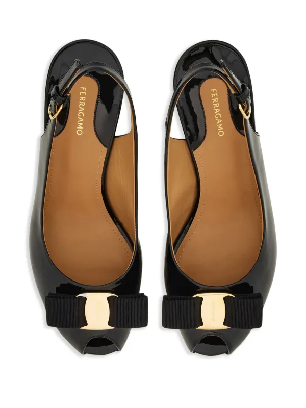Ferragamo Vara Bow Platform Leather Sandals | Black | FARFETCH