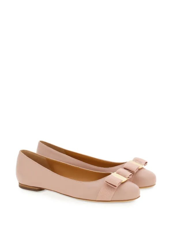Ferragamo Varina Leather Ballerina Shoes | Pink | FARFETCH