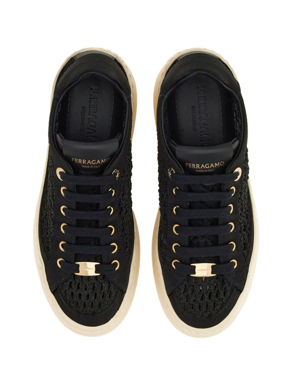 Ferragamo woven-mesh platform sneakers Black