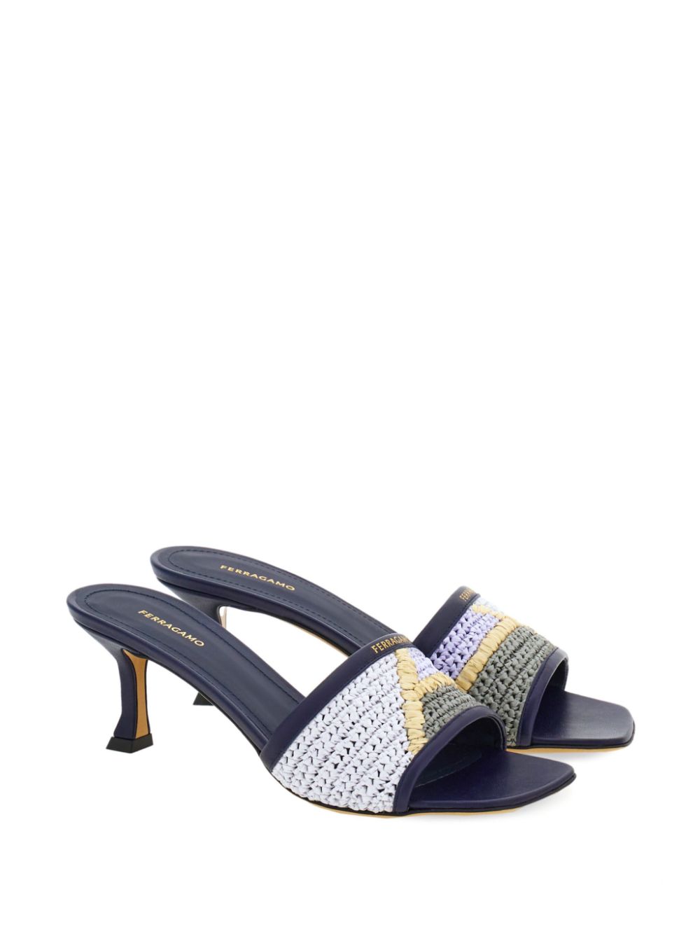 Ferragamo 55mm raffia mules - Blue