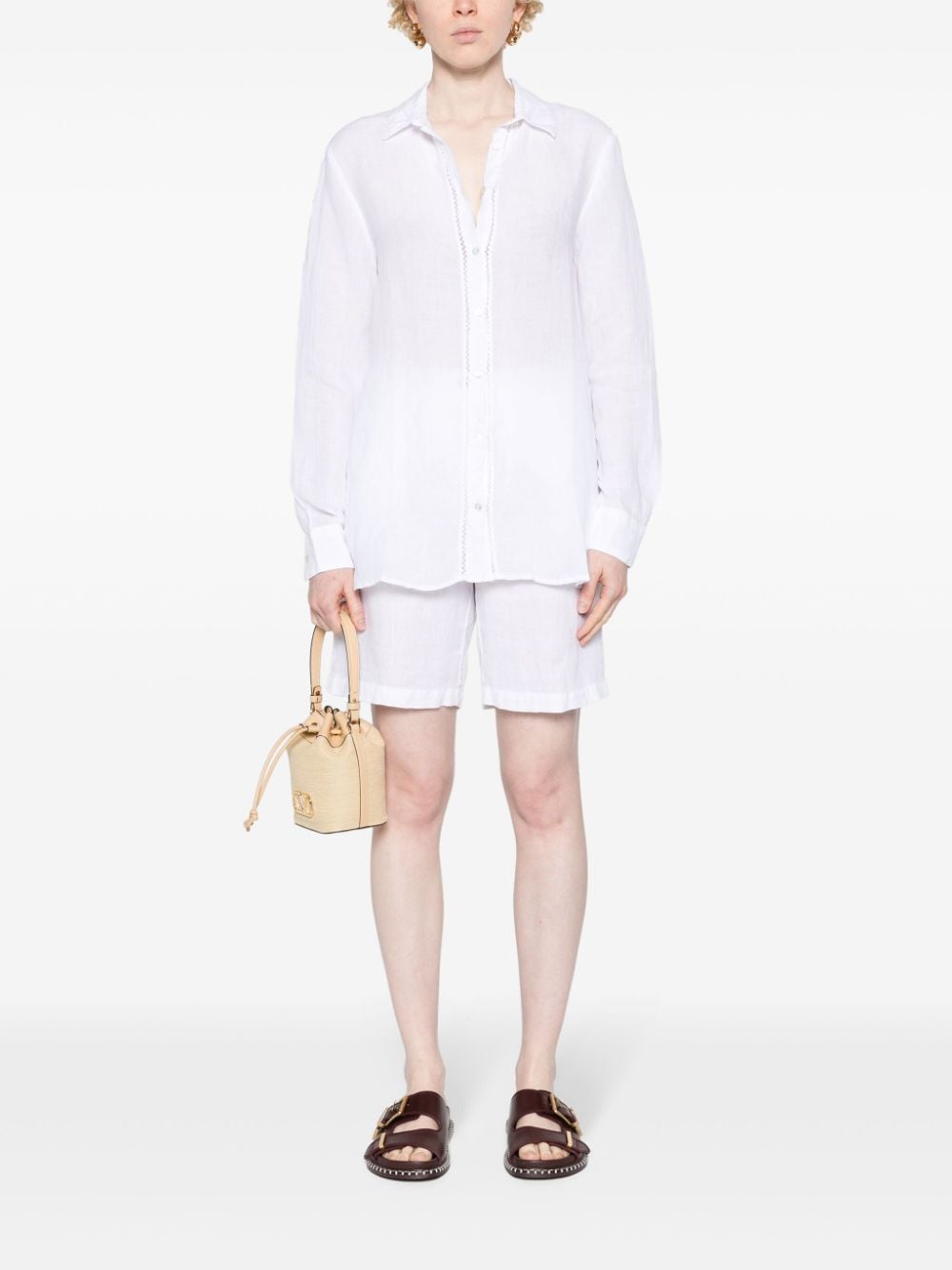 Shop 120% Lino Classic-collar Linen Shirt In White