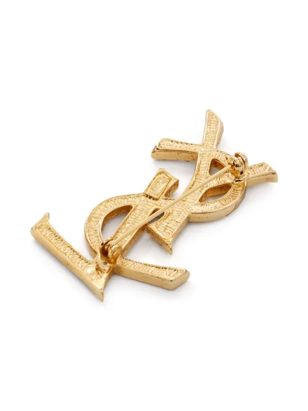 Saint Laurent Pre-Owned YSL rhinestone-embellished Brooch | Gold