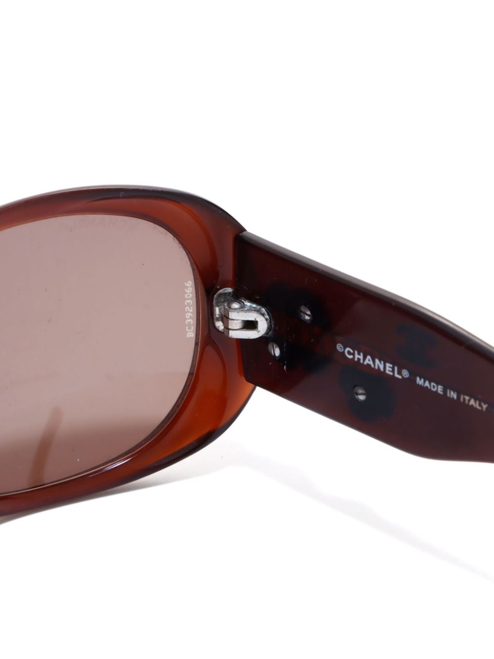 Pre-owned Chanel Camellia 椭圆框太阳眼镜（2000年典藏款） In Brown