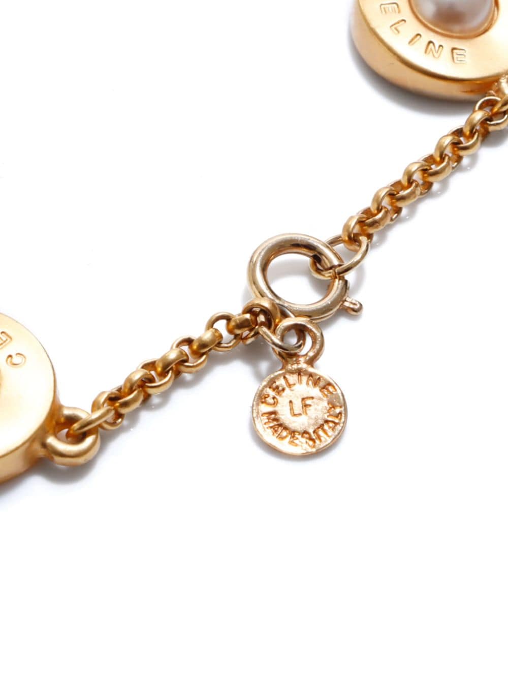 Pre-owned Celine Logo-charm Chain Bracelet In Gold