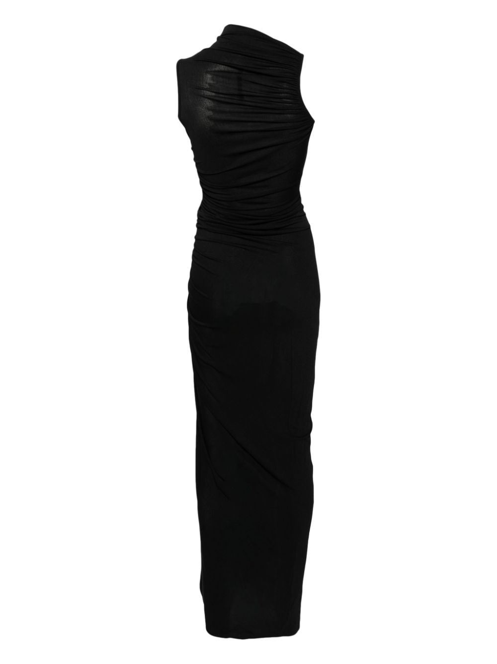 Shop Rick Owens Mock-neck Ruched Maxi Dress In Black