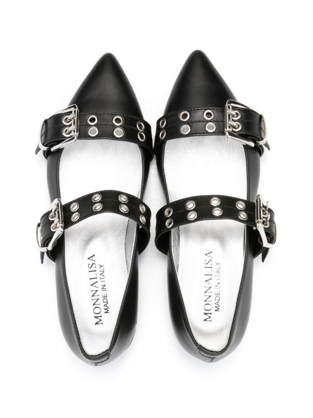 Monnalisa buckled leather ballerina shoes Black