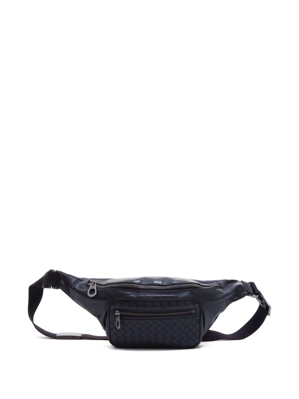 Pre-owned Bottega Veneta Intrecciato Panelling Front-zip Belt Bag In Black