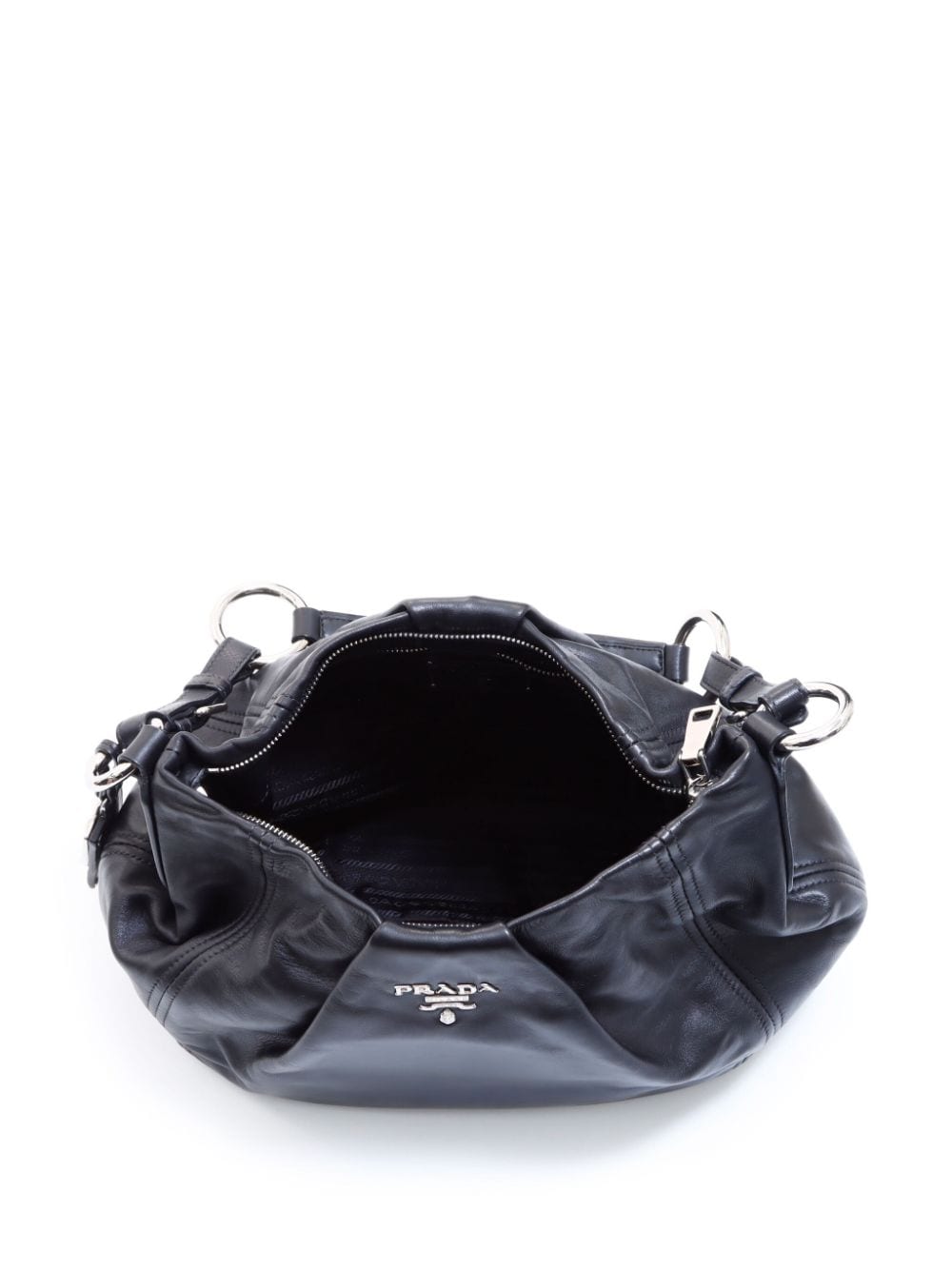 Pre-owned Prada Logo Lettering Box-pleat Detail Shoulder Bag In Black