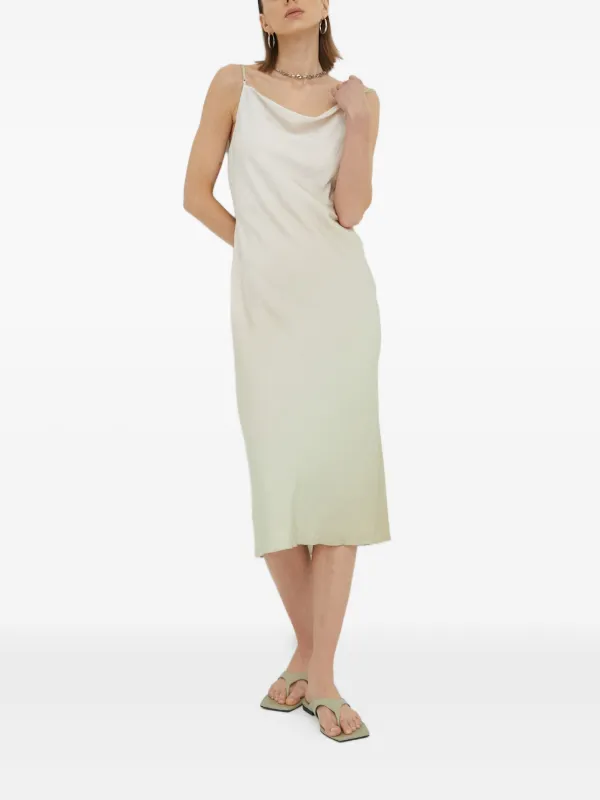 knee length dresses for ladies Draped Asymmetric Cowl-Neck Dress XL / Green / Polyester