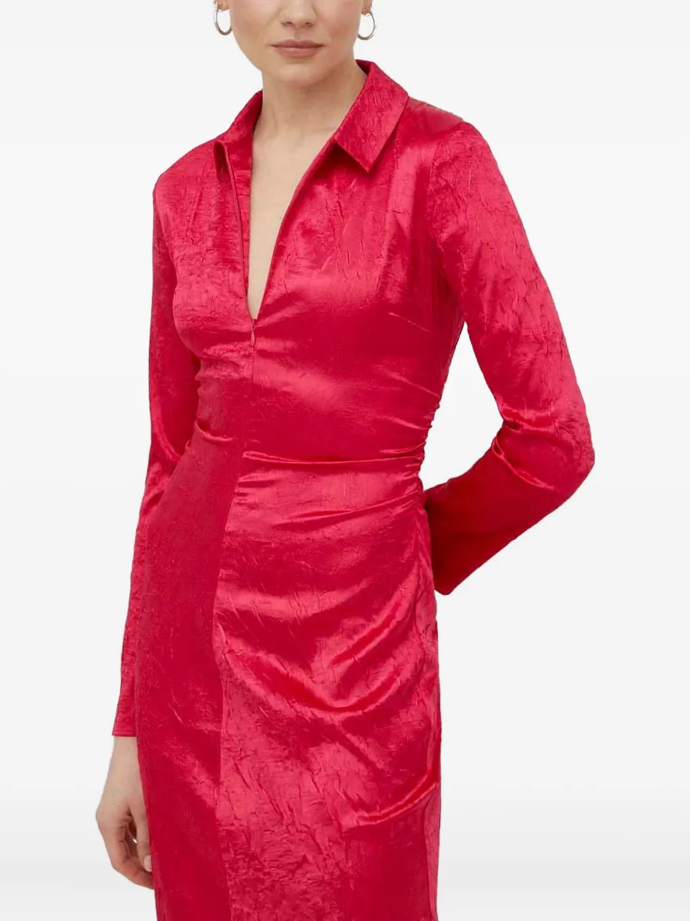 SAMSOE Midi-jurk met lange mouwen en kraag Roze