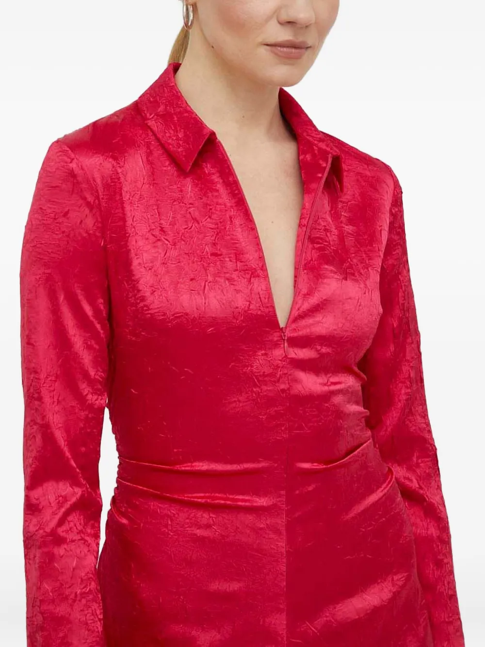 SAMSOE Midi-jurk met lange mouwen en kraag Roze