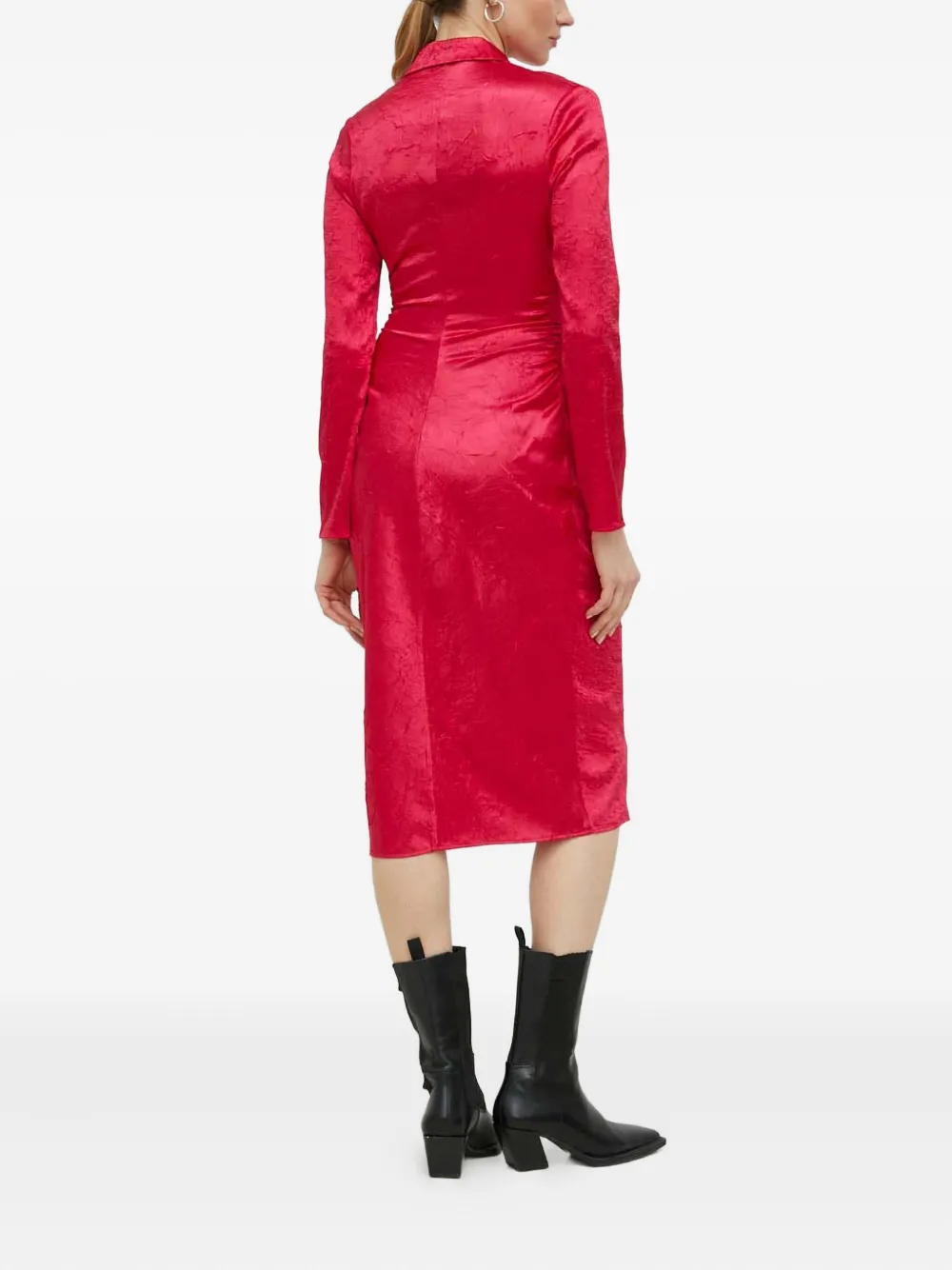 SAMSOE Midi-jurk met lange mouwen en kraag Roze