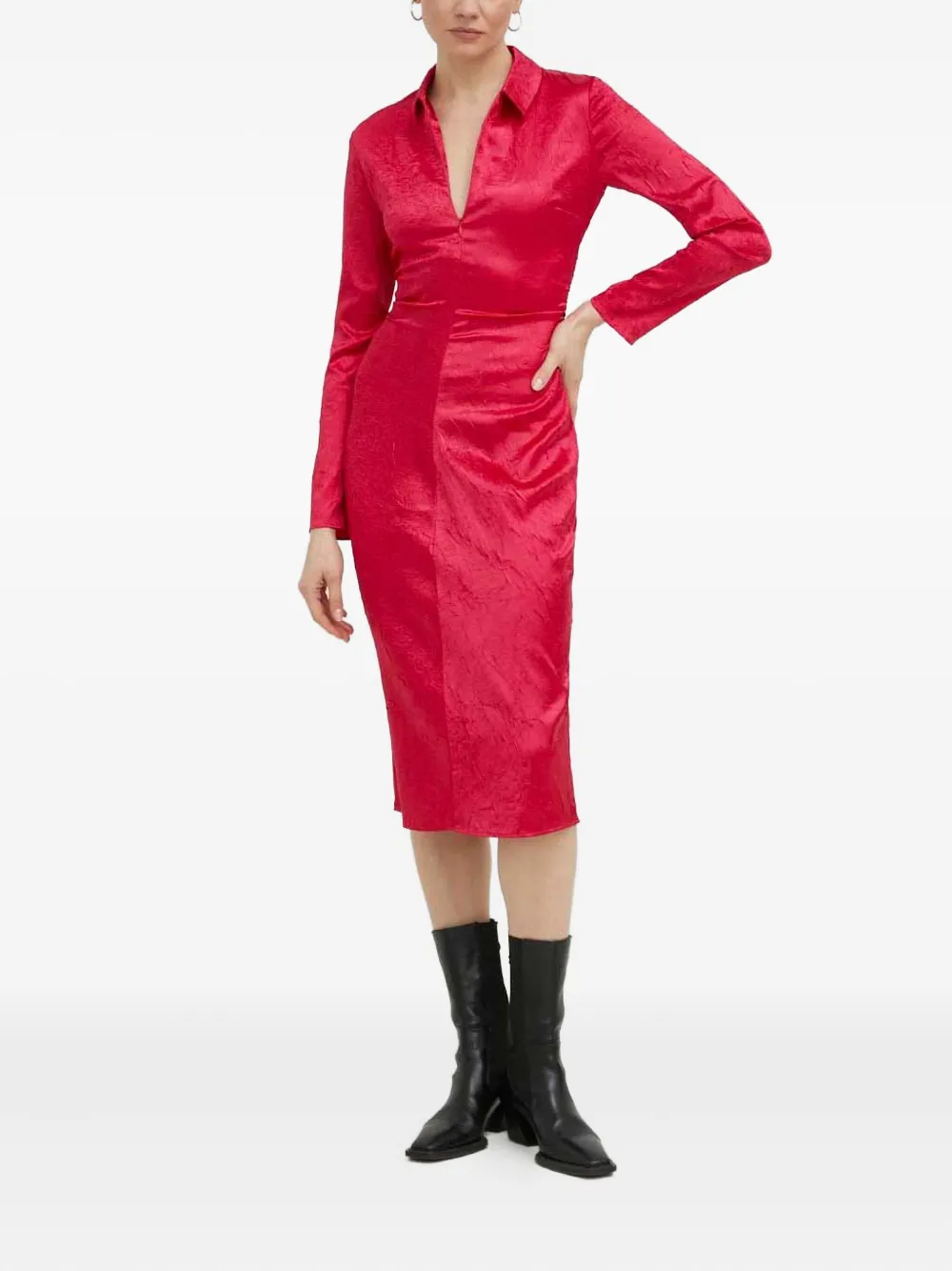 SAMSOE SAMSOE Midi-jurk met lange mouwen en kraag - Roze