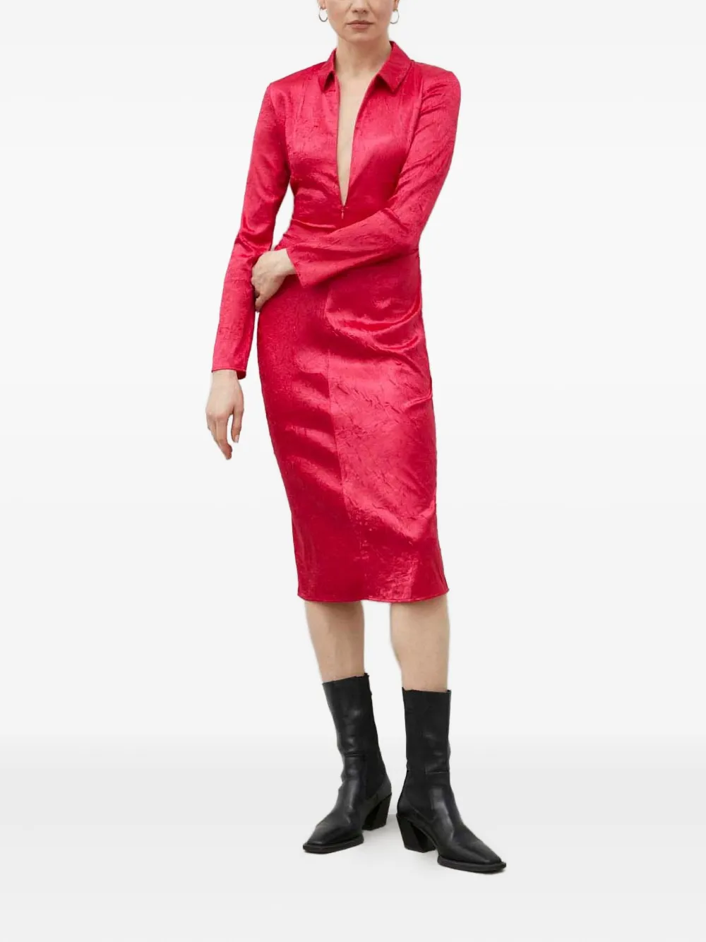 SAMSOE SAMSOE long-sleeve collared midi dress | Pink | Image 1