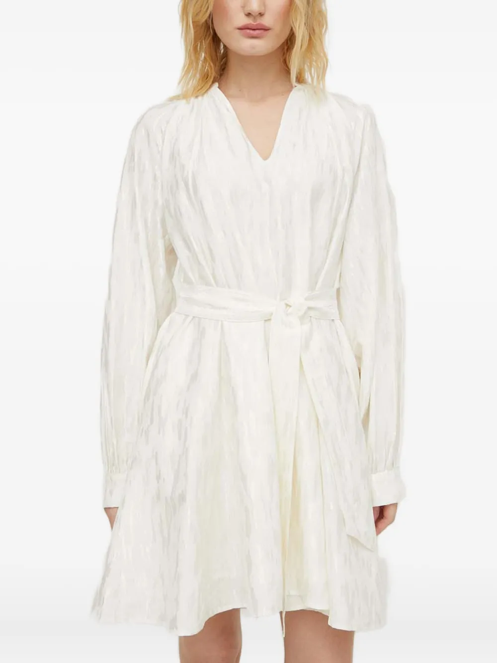 SAMSOE SAMSOE Savera tie-waist V-neck mini dress | White | Image 1