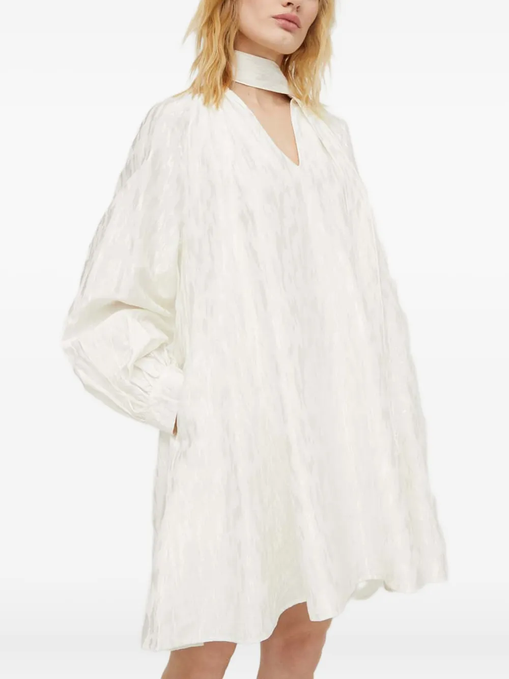 SAMSOE Savera mini-jurk met gestrikte taille en V-hals Wit