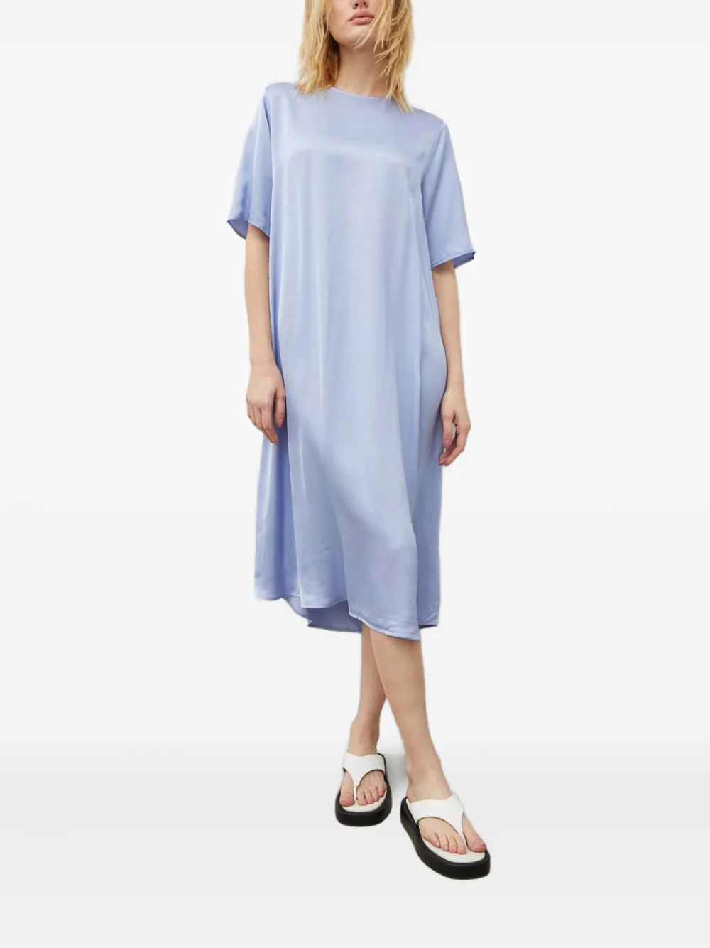 SAMSOE SAMSOE Sadenise midi-jurk met korte mouwen en keyhole-detail - Blauw