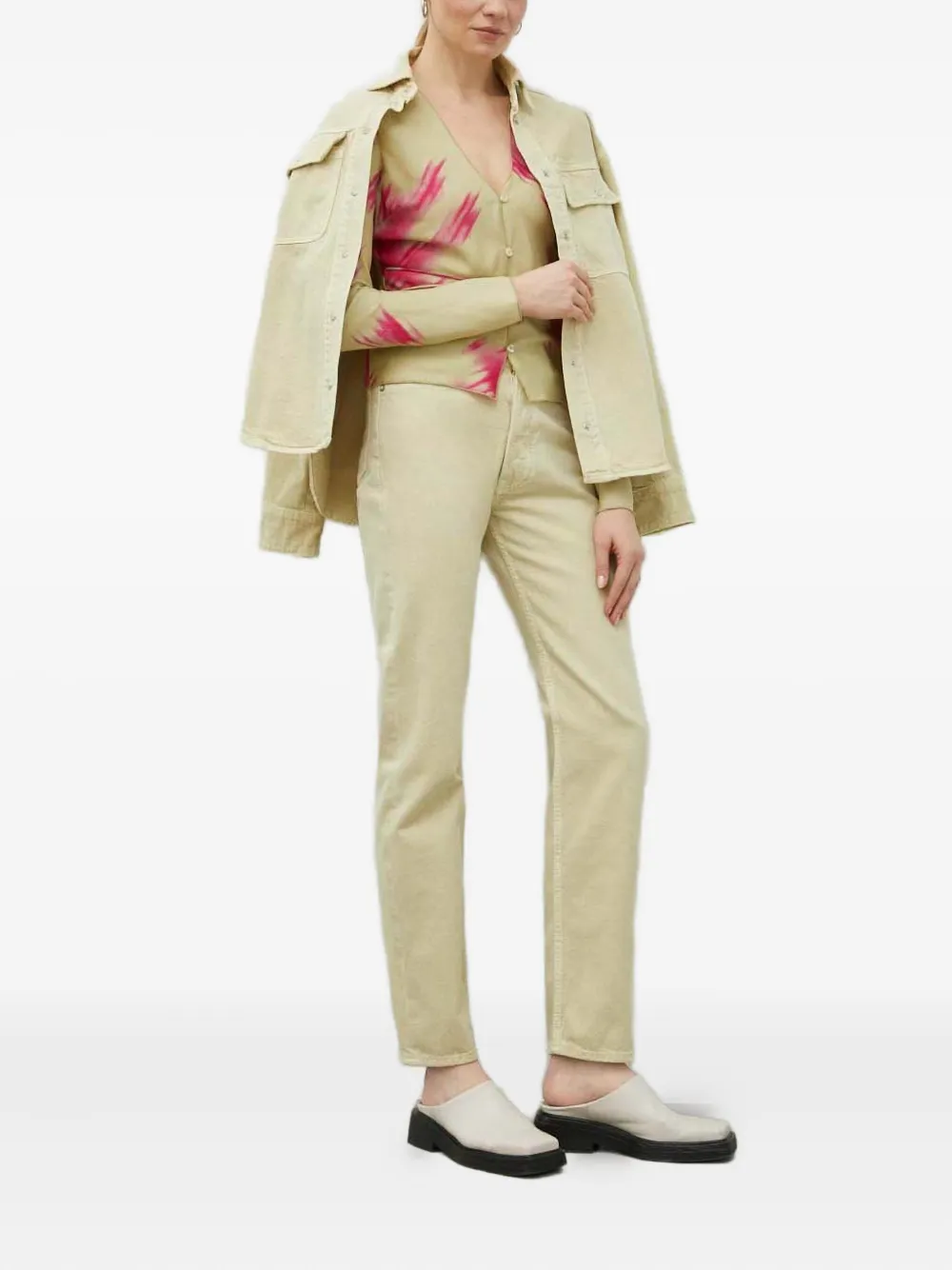 SAMSOE SAMSOE Top met gestrikte taille en knopen - Beige