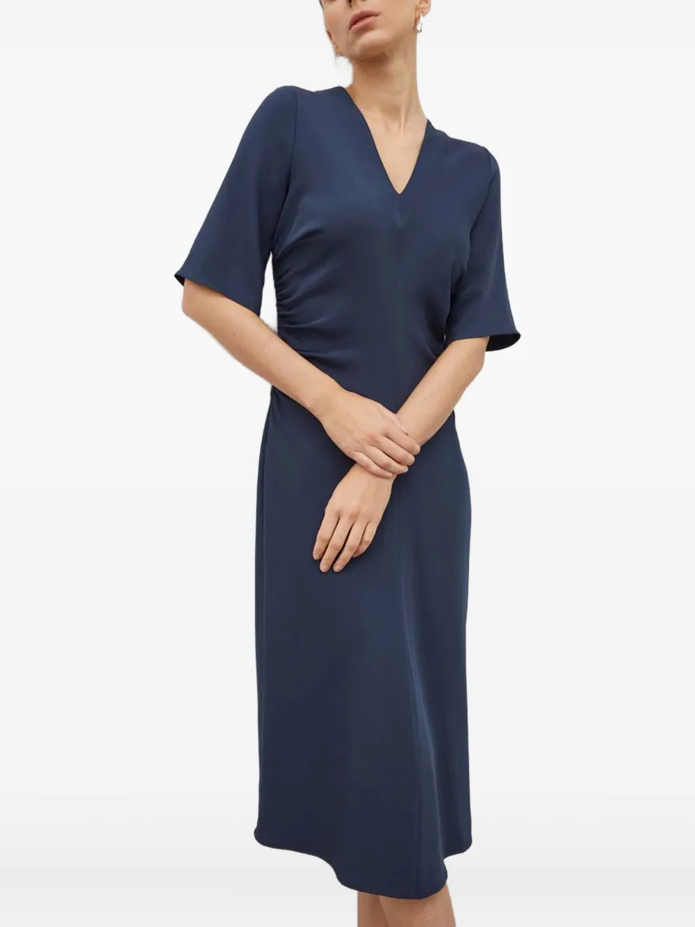 SAMSOE Samailey gesmockte midi-jurk met V-hals Blauw