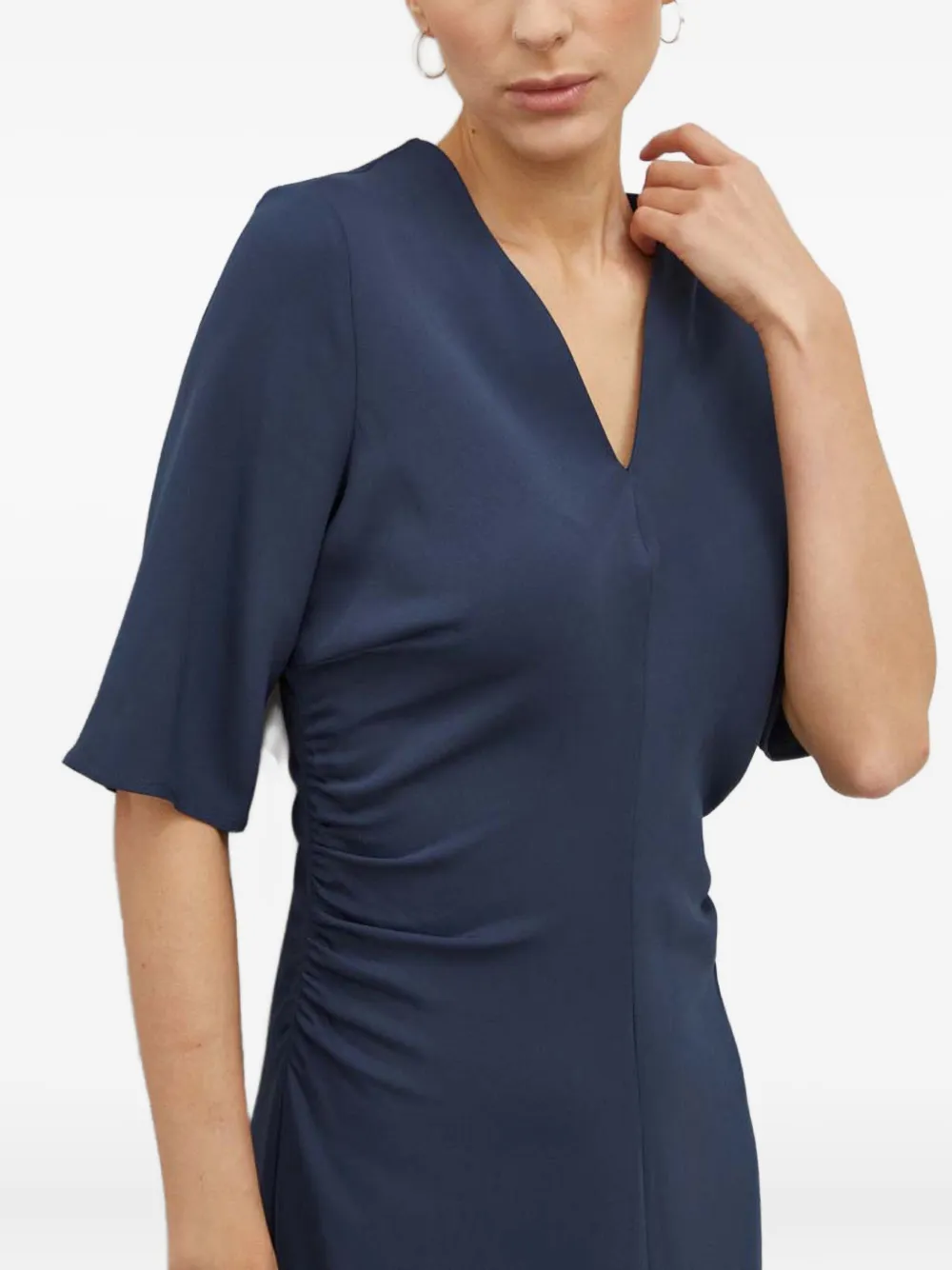 SAMSOE Samailey gesmockte midi-jurk met V-hals Blauw