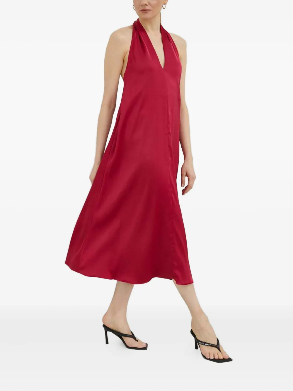 SAMSOE SAMSOE halterneck V-neck midi dress | Red | Image 1