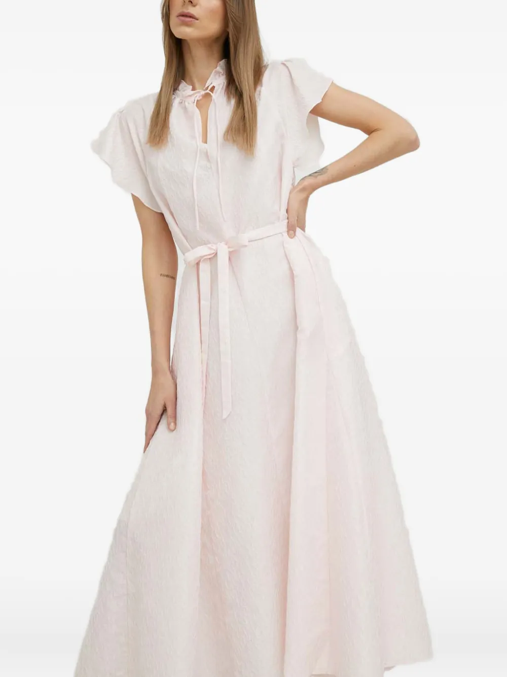 Samsoe & Samsoe Tie-neck Belted Midi Dress In Multi