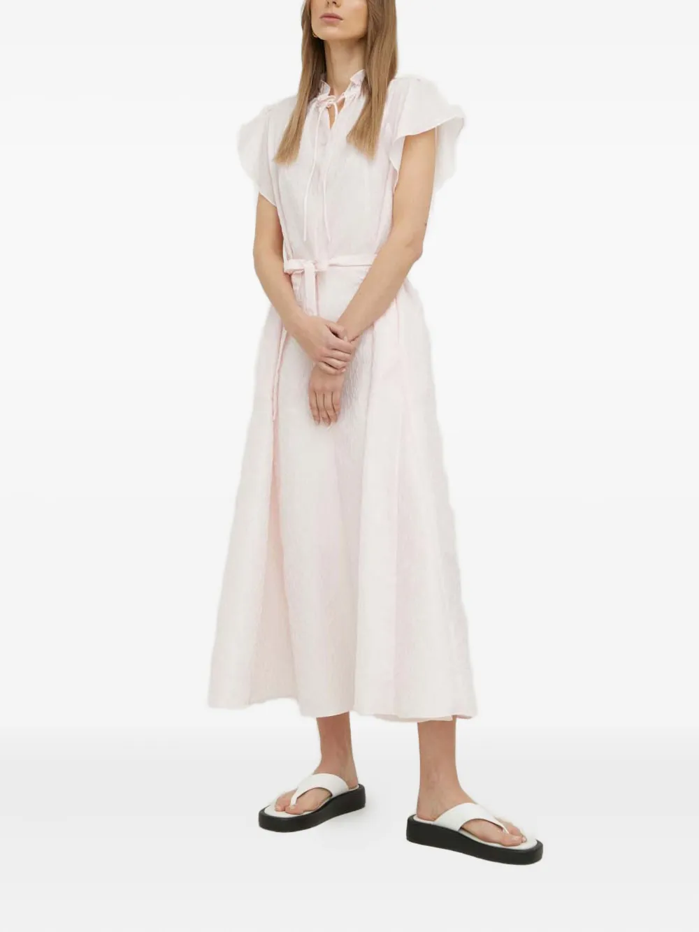 Samsoe & Samsoe Tie-neck Belted Midi Dress In Multi