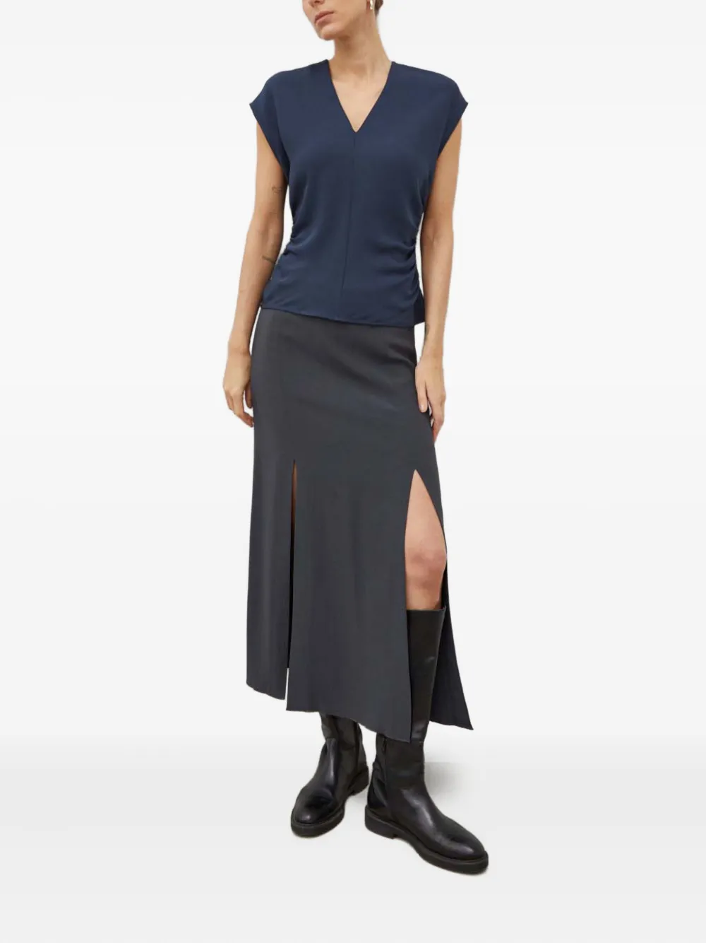 SAMSOE SAMSOE Samailey gesmockte top met V-hals - Blauw