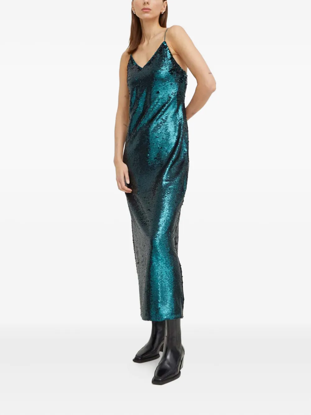 SAMSOE SAMSOE sequin tie midi dress | Green | Image 1