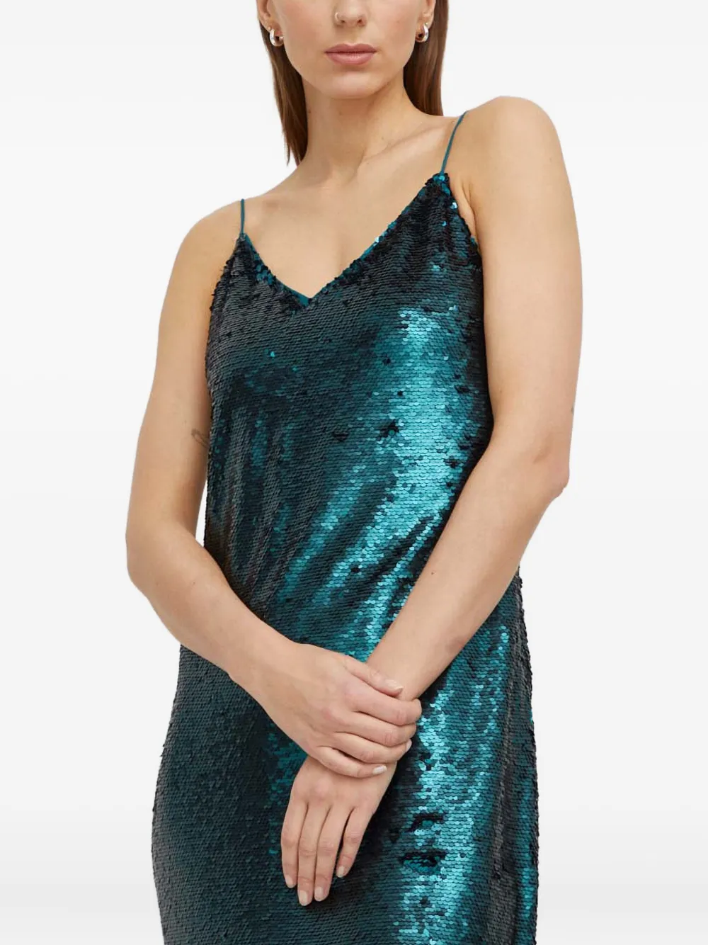 Samsoe & Samsoe Sequin Tie Midi Dress In Green