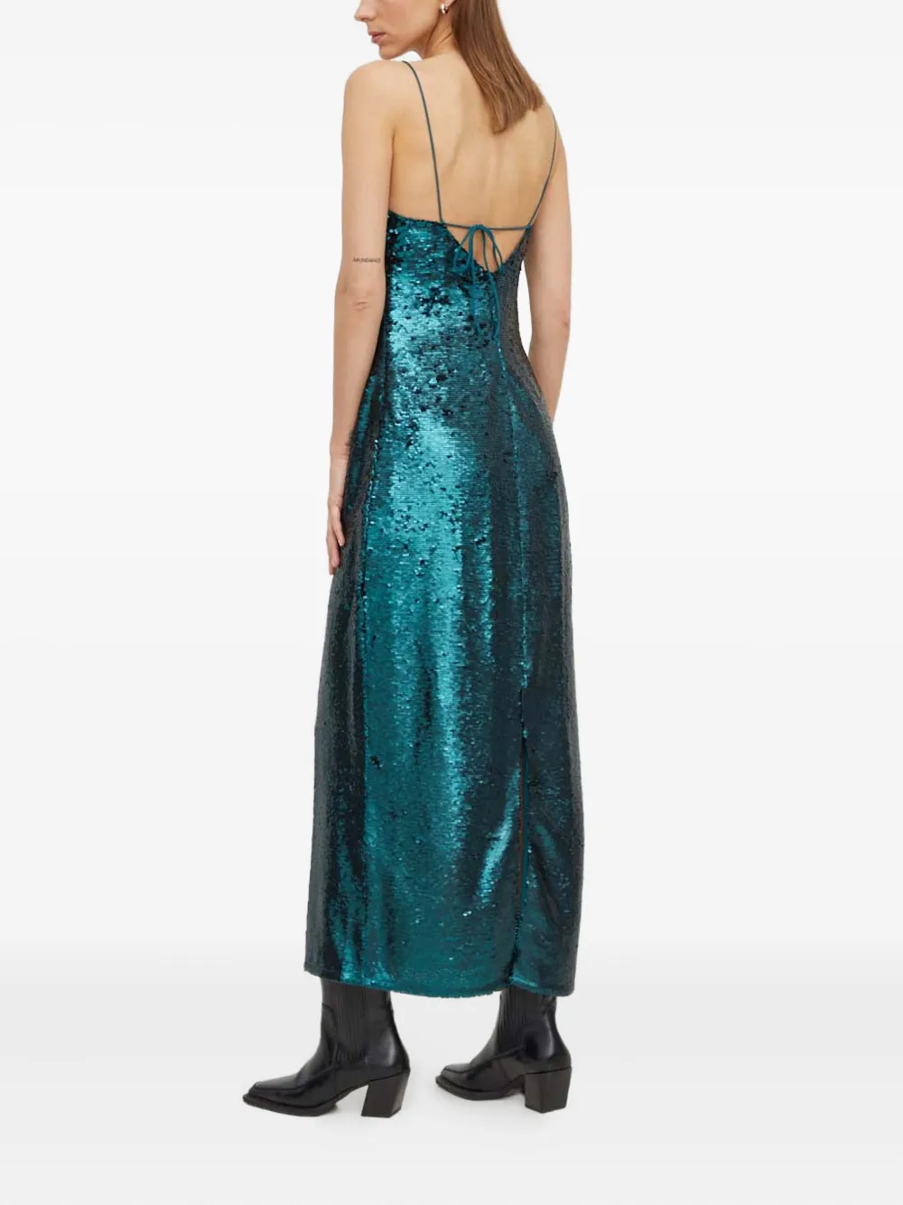 SAMSOE SAMSOE Midi-jurk met pailletten en strik - Groen