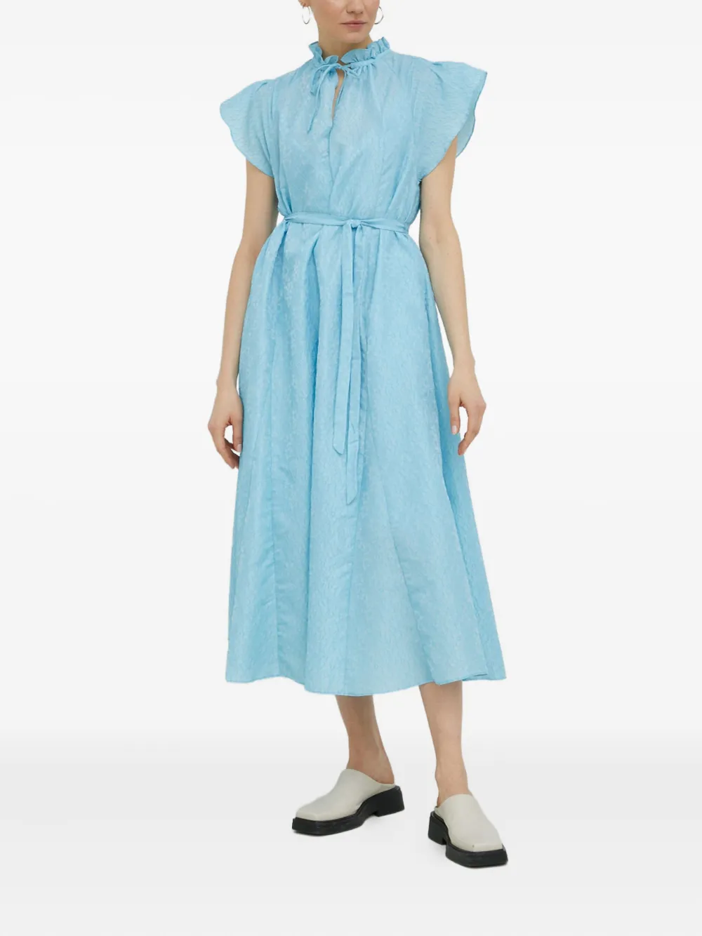 Samsoe & Samsoe Ruffled Tie Midi Dress In Blue