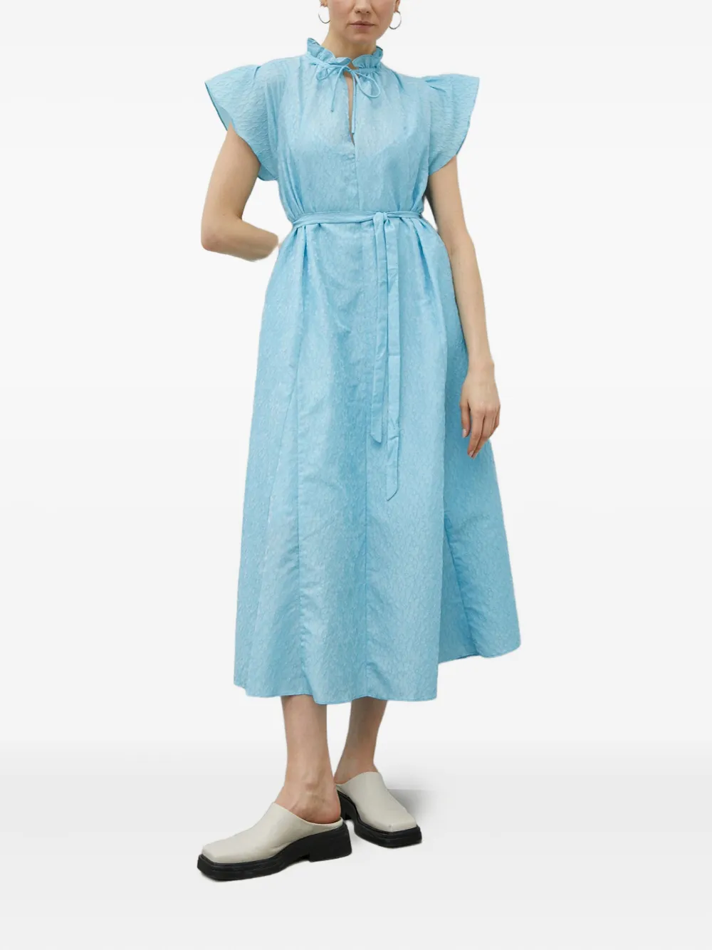 Samsoe & Samsoe Ruffled Tie Midi Dress In Blue