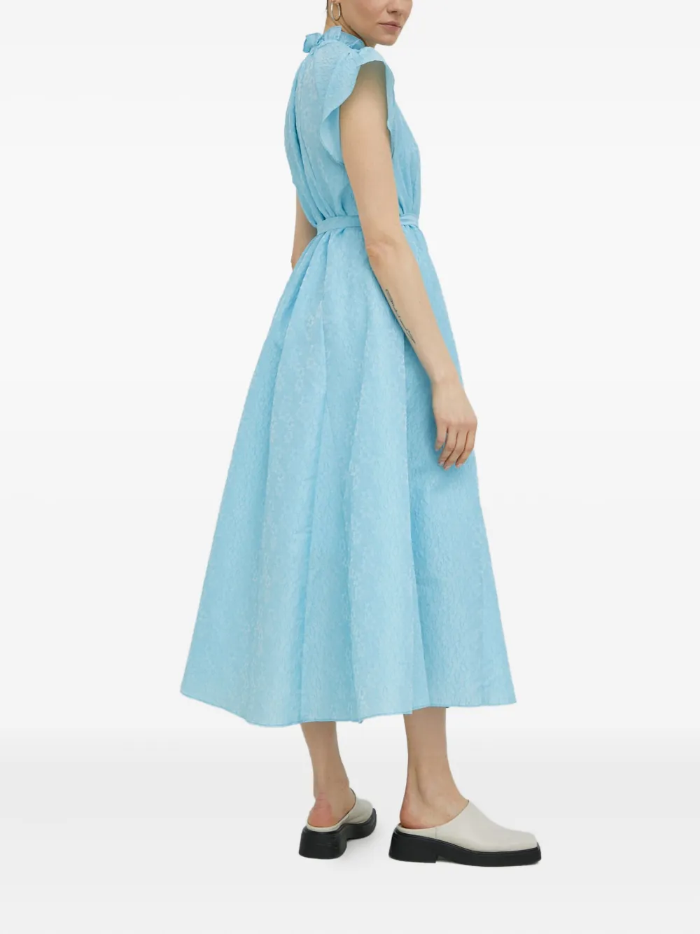 Samsoe & Samsoe Ruffled Tie Midi Dress In Blue