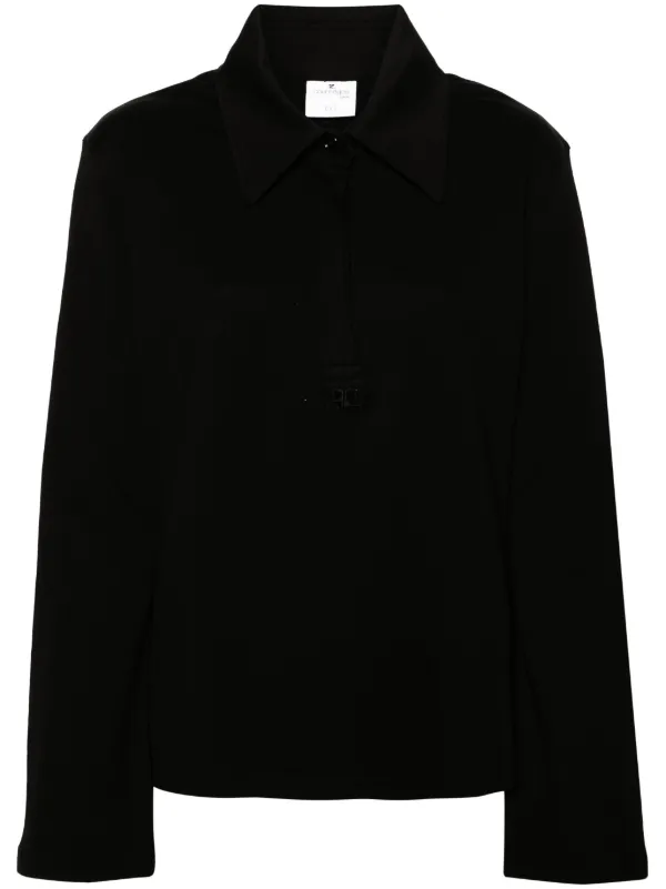 Courrèges Piqué Cotton Polo Shirt in Black