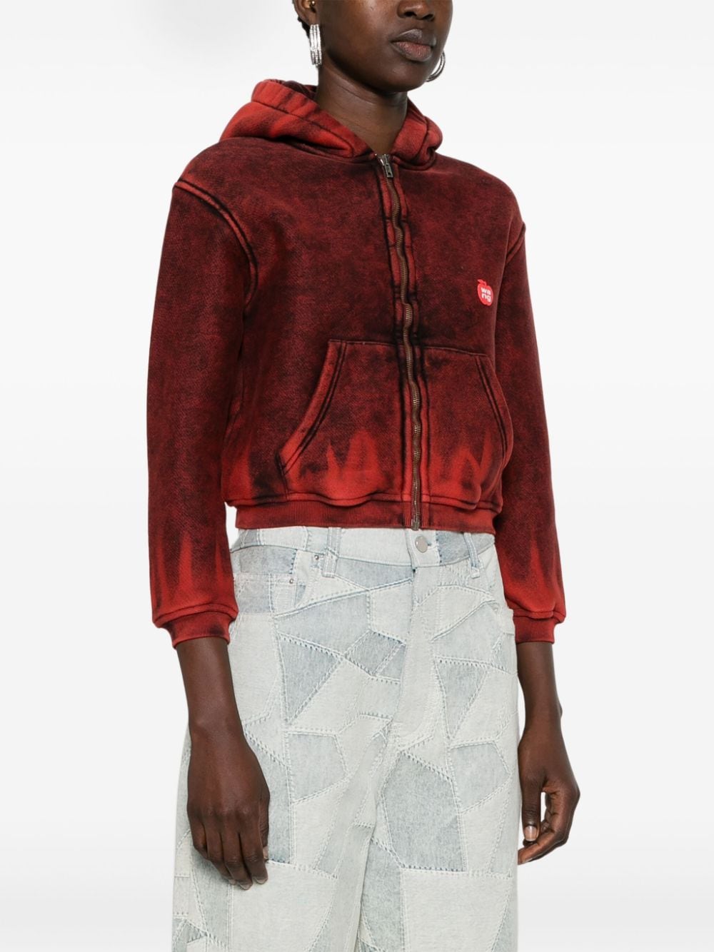 Shop Alexander Wang Logo-patch Distressed Zipped-up Hoodie In Red