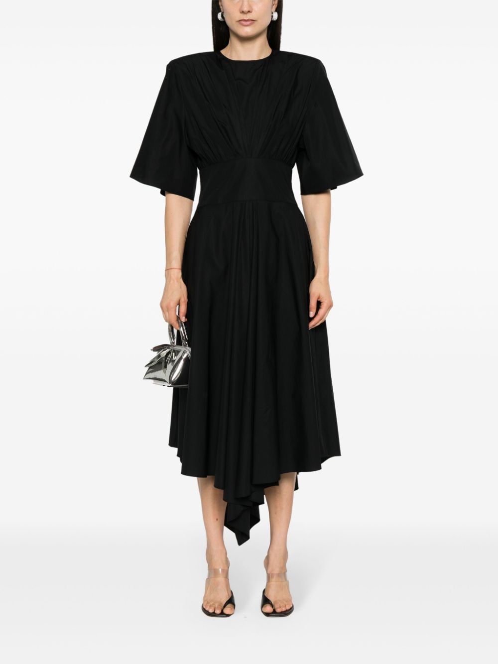 Shop Alexandre Vauthier Poplin Shoulder-pads Midi Dress In Black