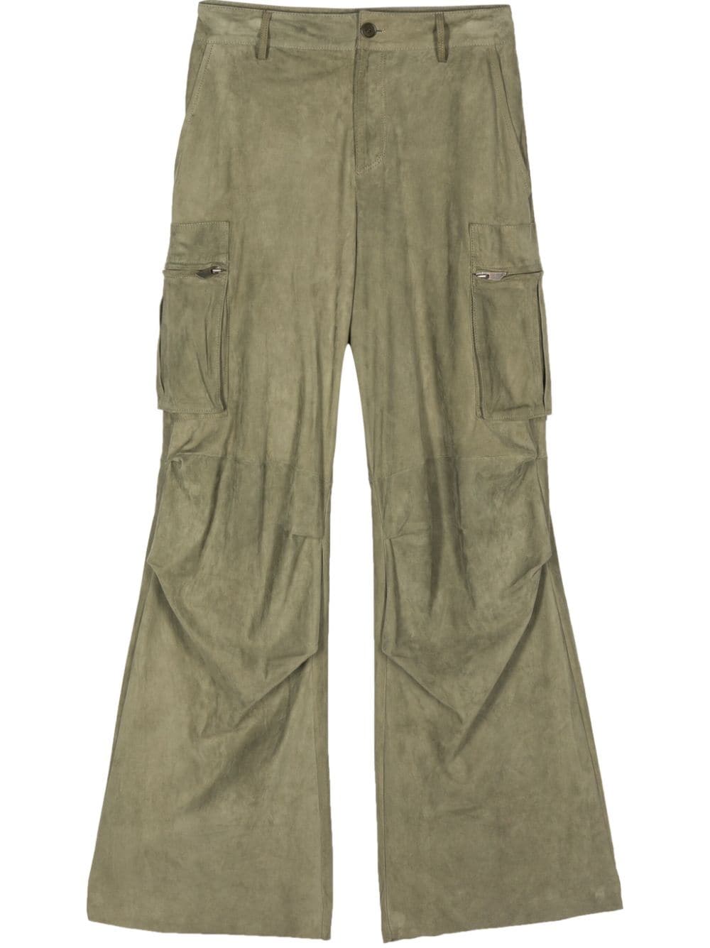 straight-leg suede cargo trousers