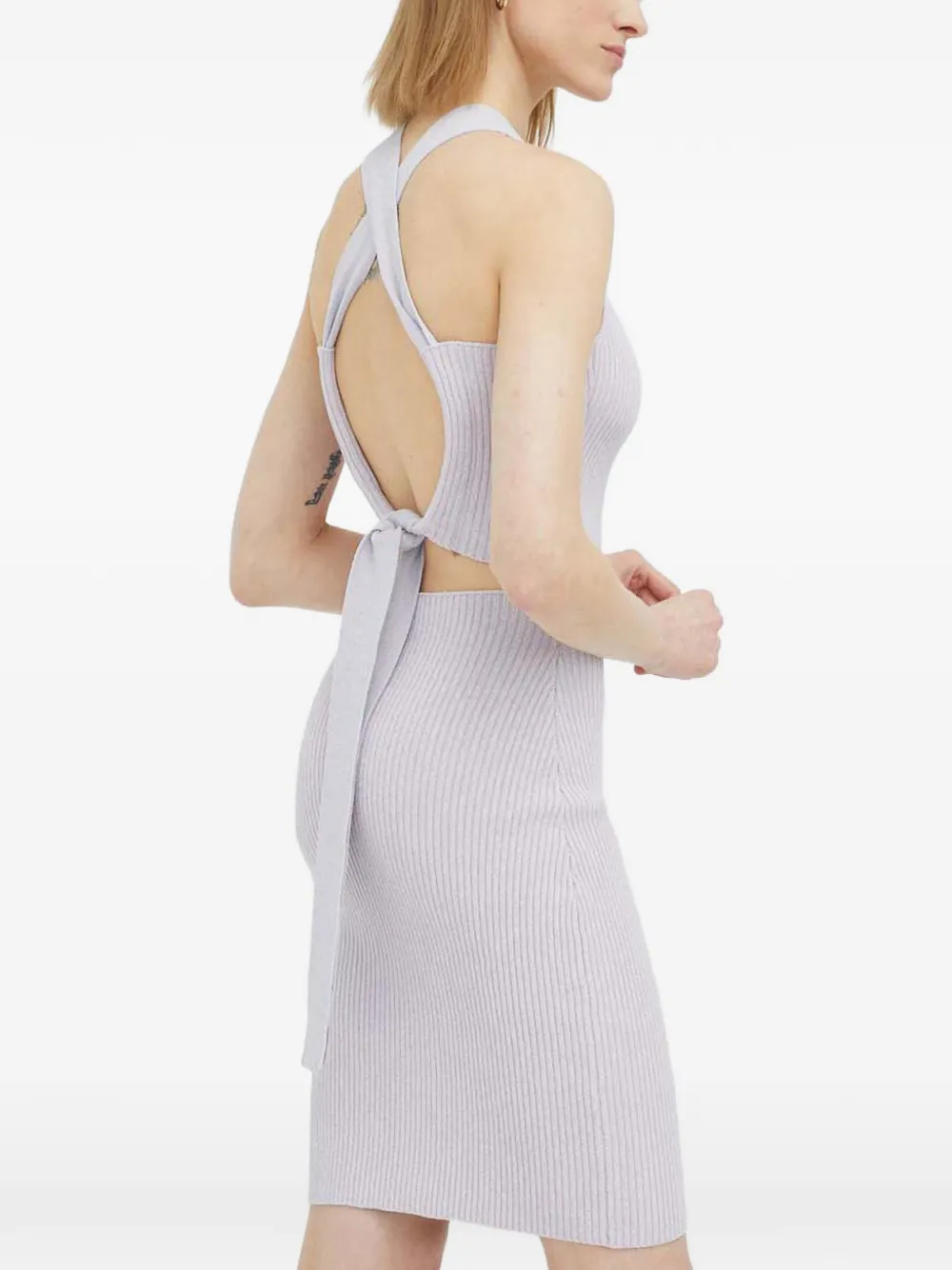 REMAIN Geribbelde mini-jurk met gekruist detail Paars