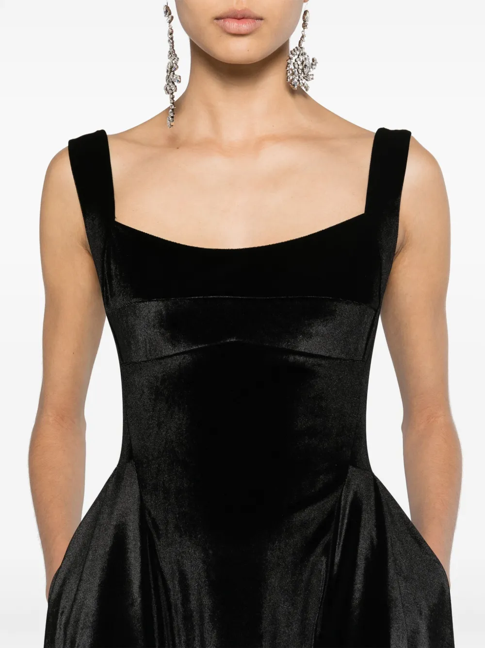 Atu Body Couture Satin-finish Sleeveless Gown In Black