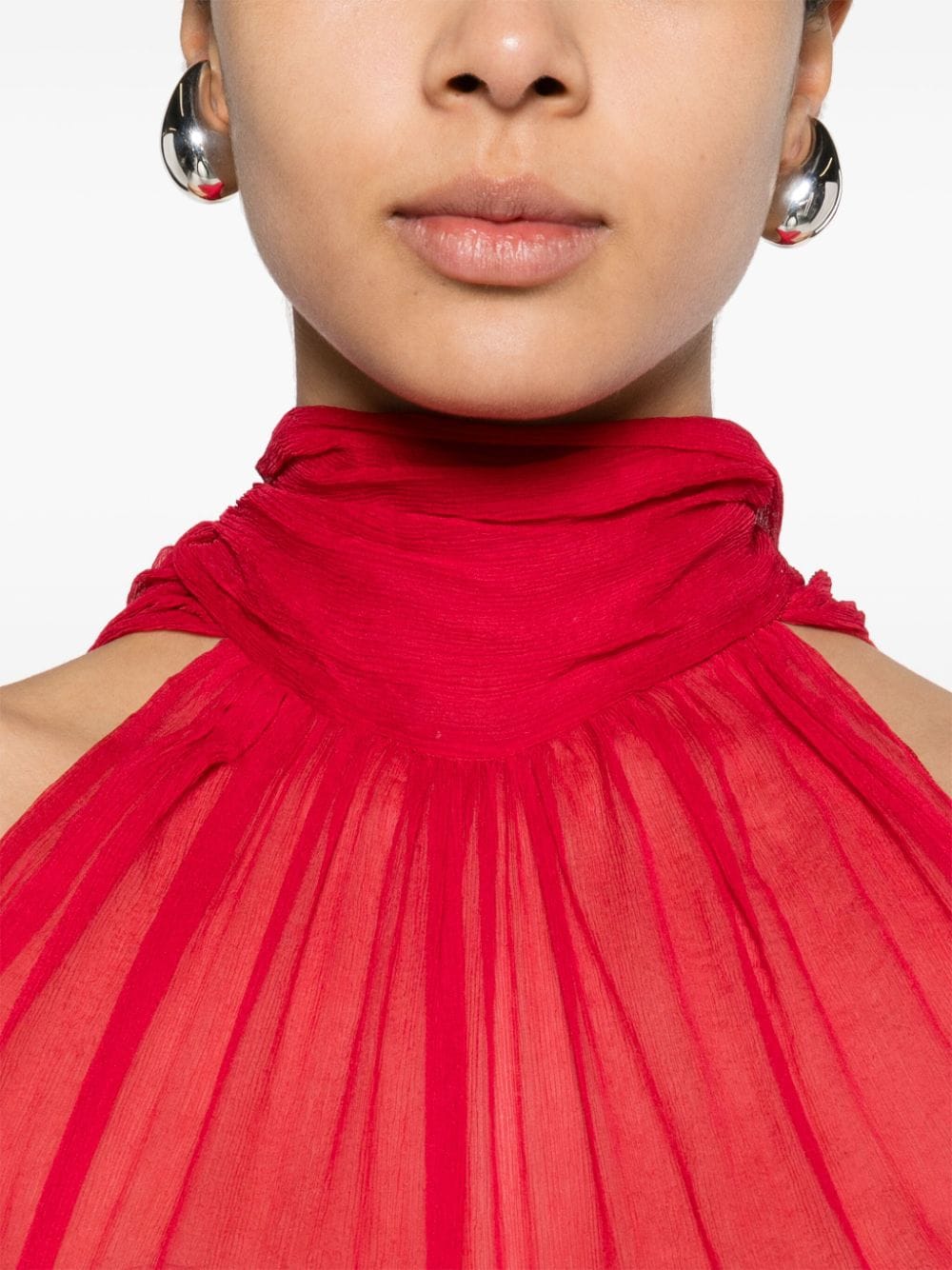 Shop Atu Body Couture Semi-sheer Silk Blouse In Red