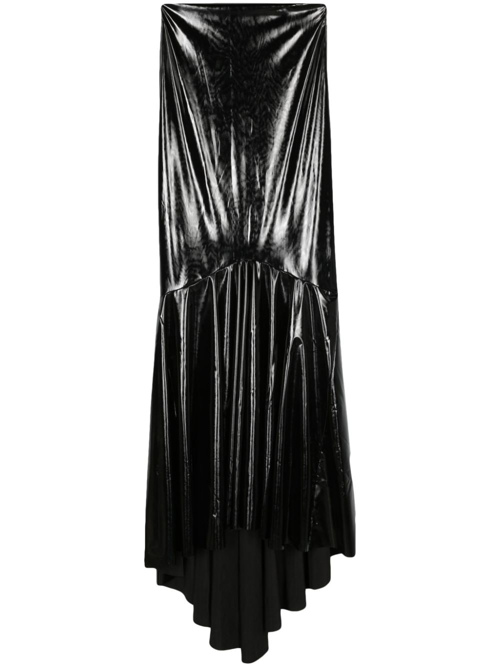 Atu Body Couture Gathered Patent-finish Maxi Skirt In Black