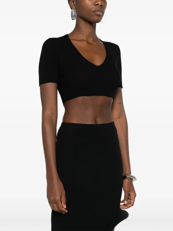 Courrèges ribbed-knit Cropped T-shirt | Black | FARFETCH